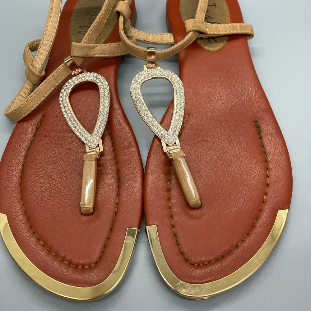 Traffic Sandals Brown/ Gold with Bling Size 8
